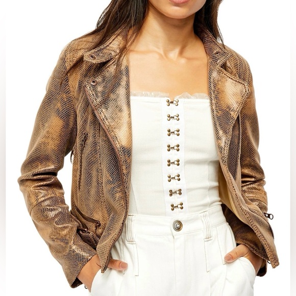 Free People Jackets & Blazers - Free People Fenix SnakeSkin Vegan Leather Moto Jacket